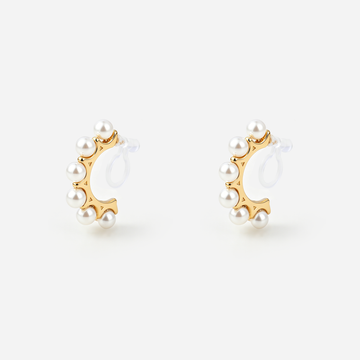 Pearl Beaded Clip-On Hoop Earrings
