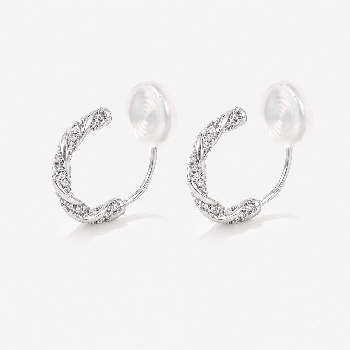Möbius Sparkle Clip-On Hoop Earrings in silver by SOMIY