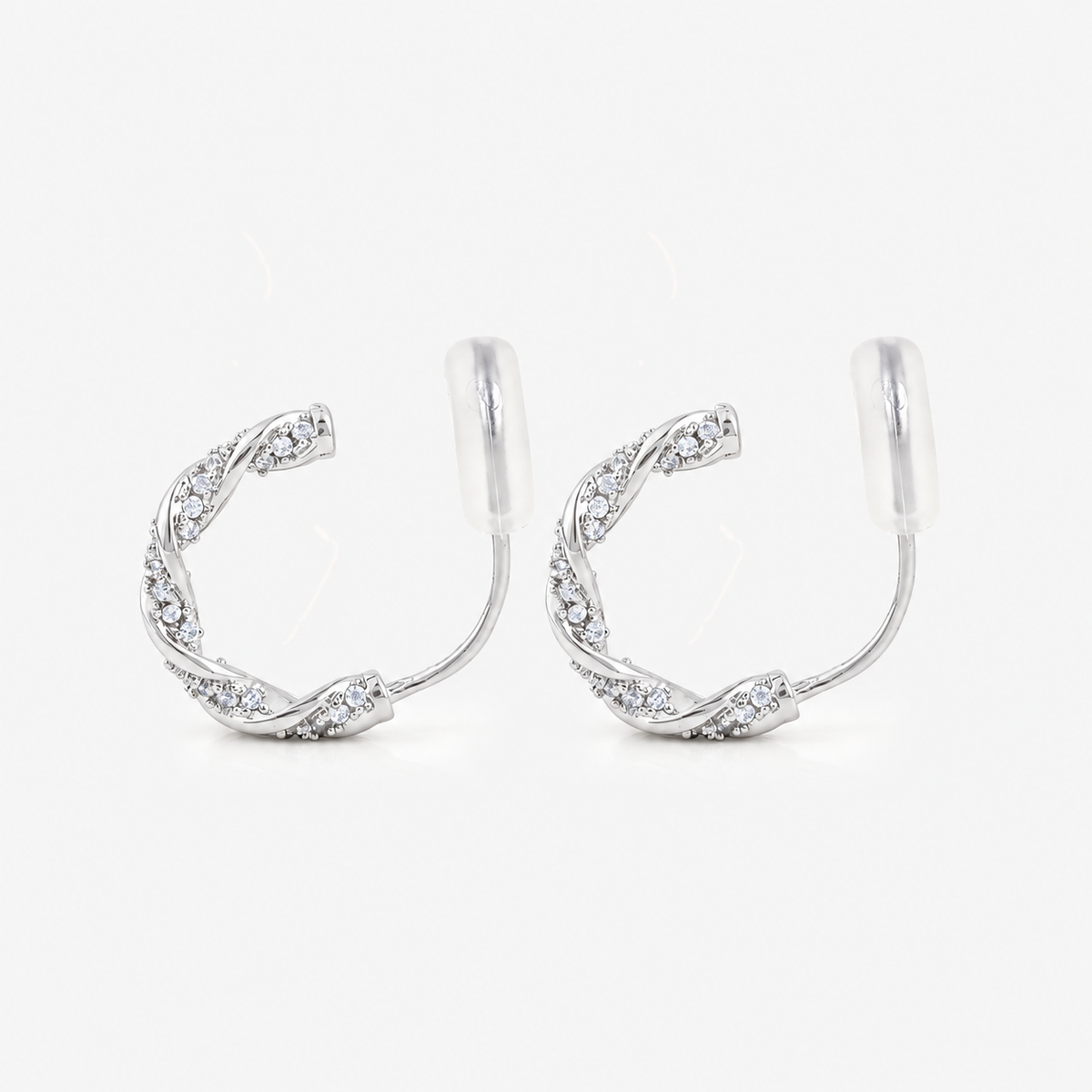 Möbius Sparkle Clip-On Hoop Earrings in silver by SOMIY