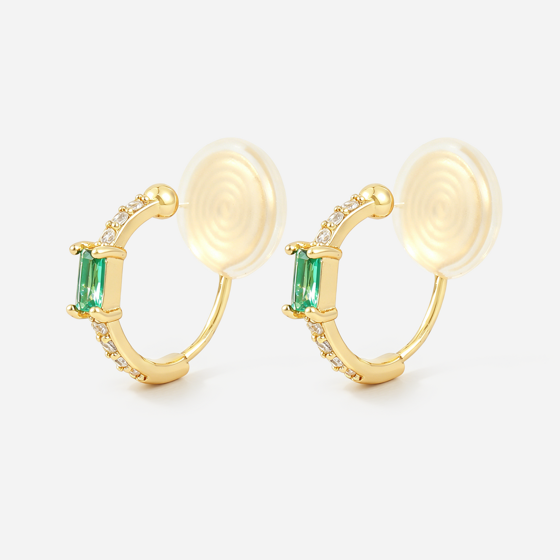Green Gemstone Clip-On Hoop Earrings in gold by SOMIY