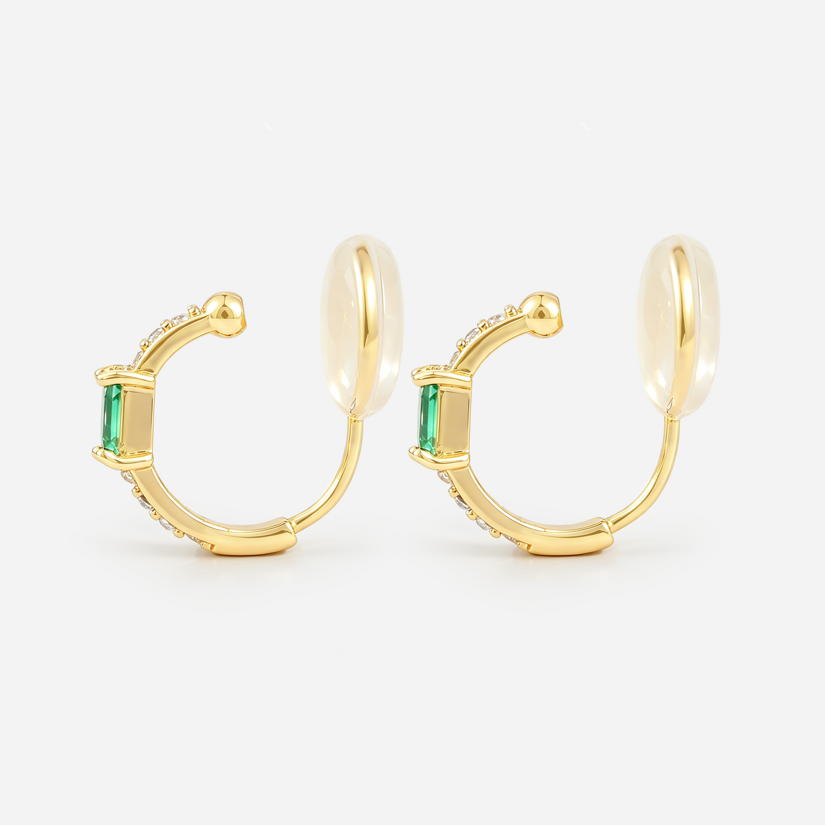 Green Gemstone Clip-On Hoop Earrings in gold by SOMIY
