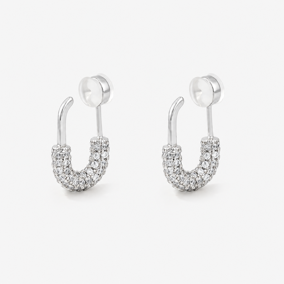 U-Shaped Pavé Clip-On Hoop Earrings in silver by SOMIY
