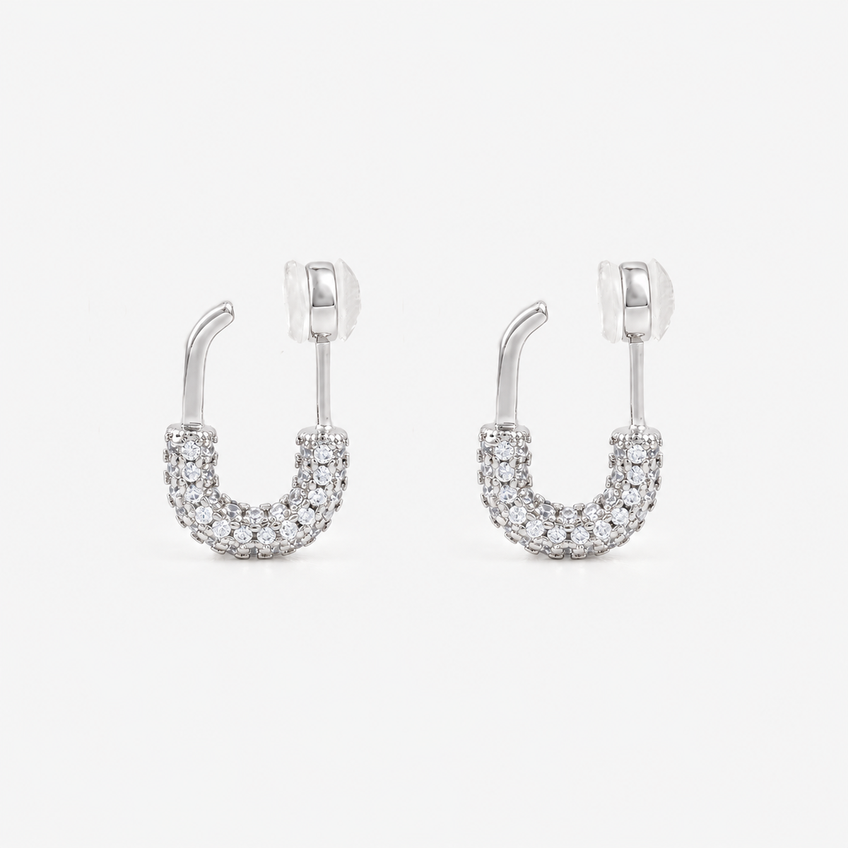 U-Shaped Pavé Clip-On Hoop Earrings in silver by SOMIY