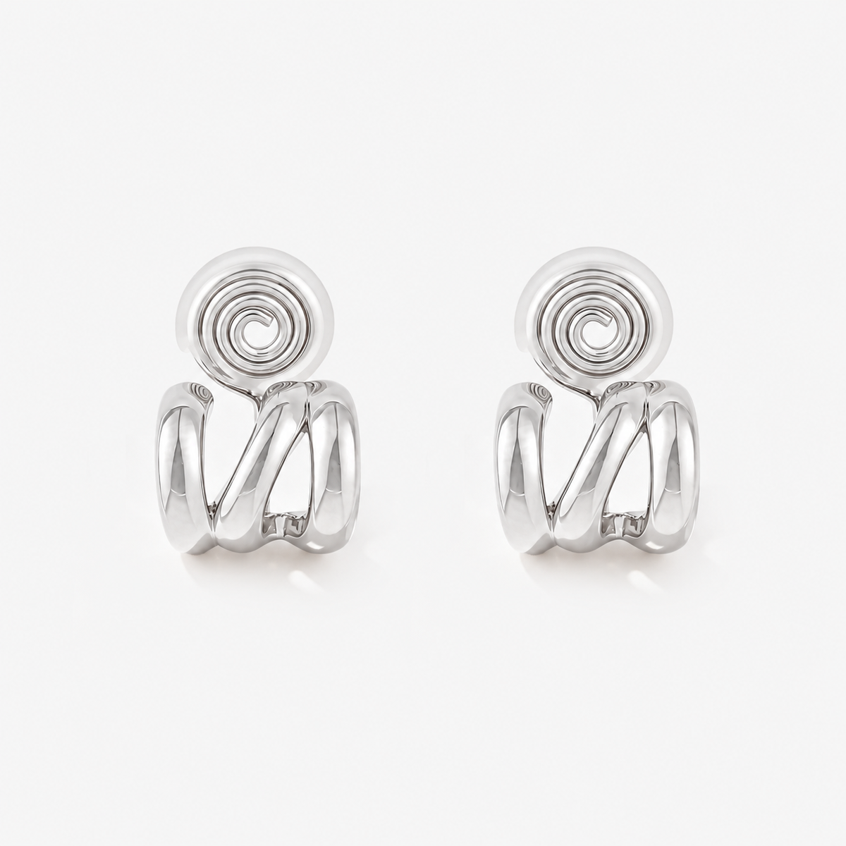 Geometric Irregular Triple Hoop Clip-On Earrings in silver by SOMIY