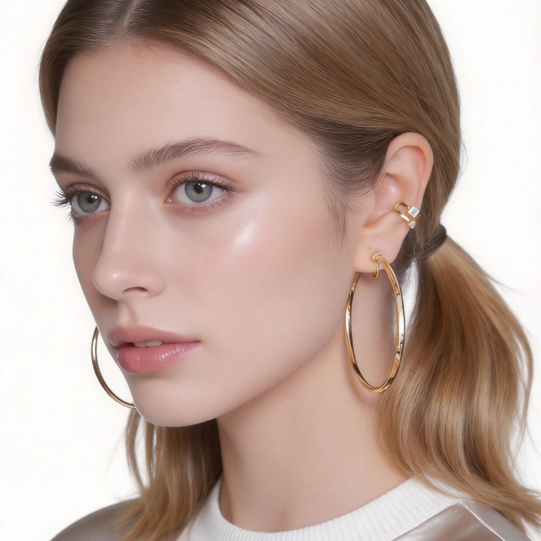Large Polished Classic Clip-On Hoop Earrings in gold and silver by SOMIY for non-pierced ears.