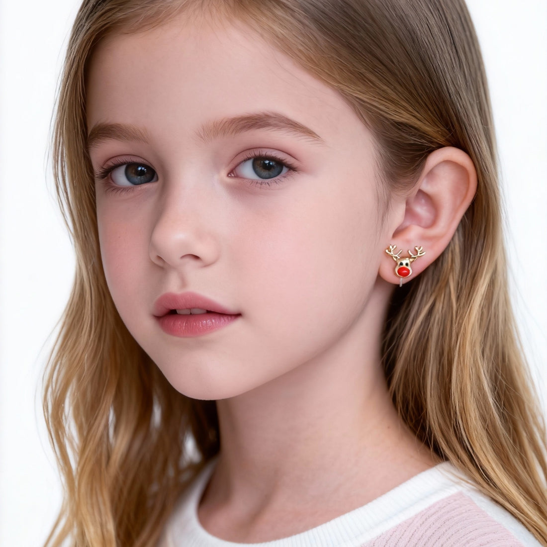 Cute Christmas Reindeer Clip-On Earrings for Girls