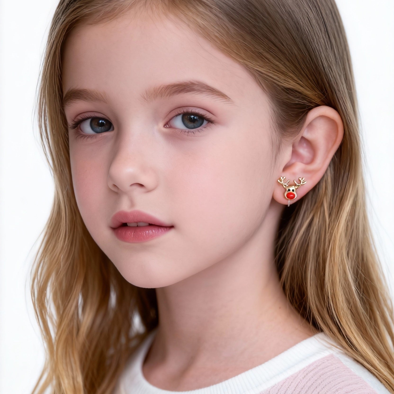 Cute Christmas Reindeer Clip-On Earrings for Girls