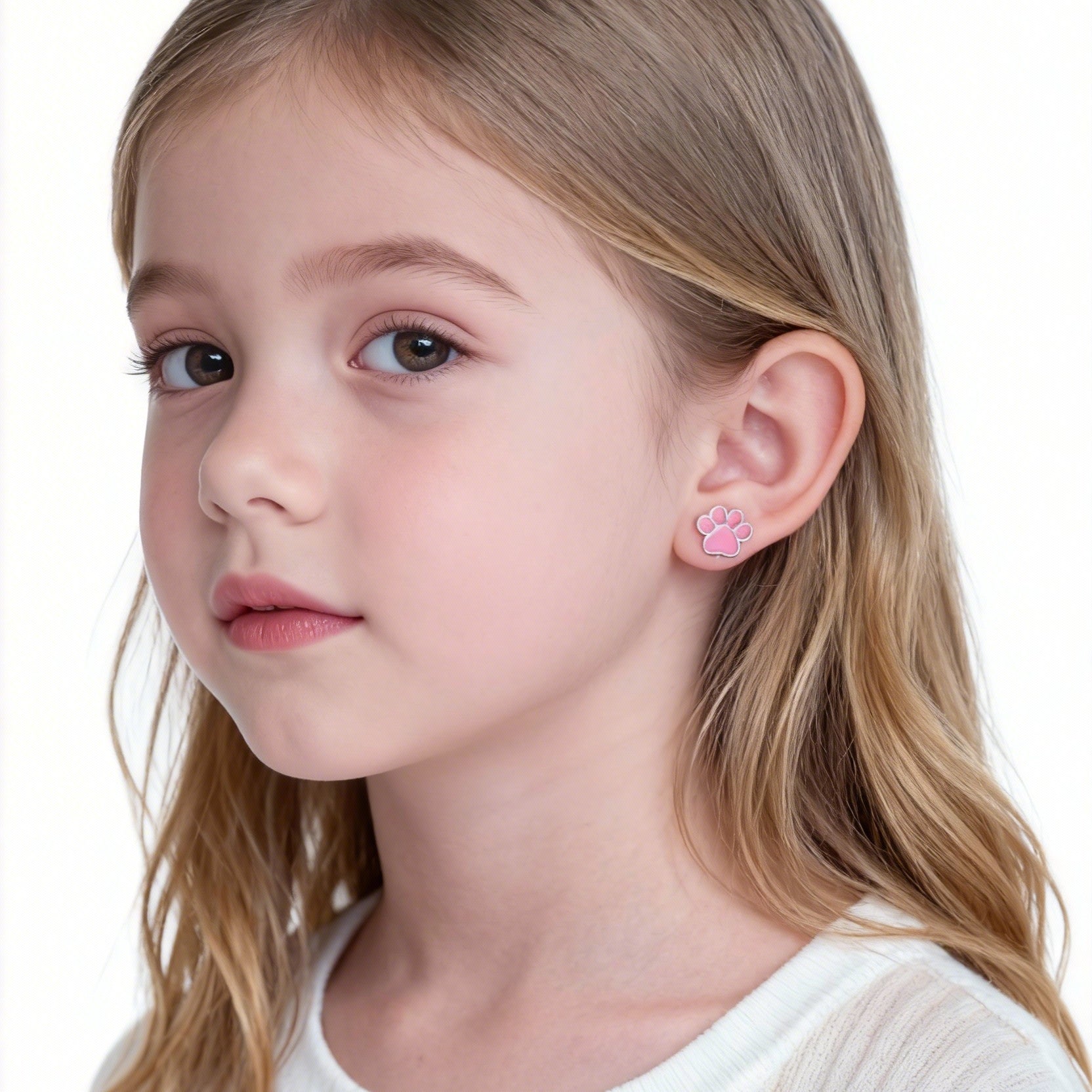 Cute Pink paw print Clip-On Earrings for Girls