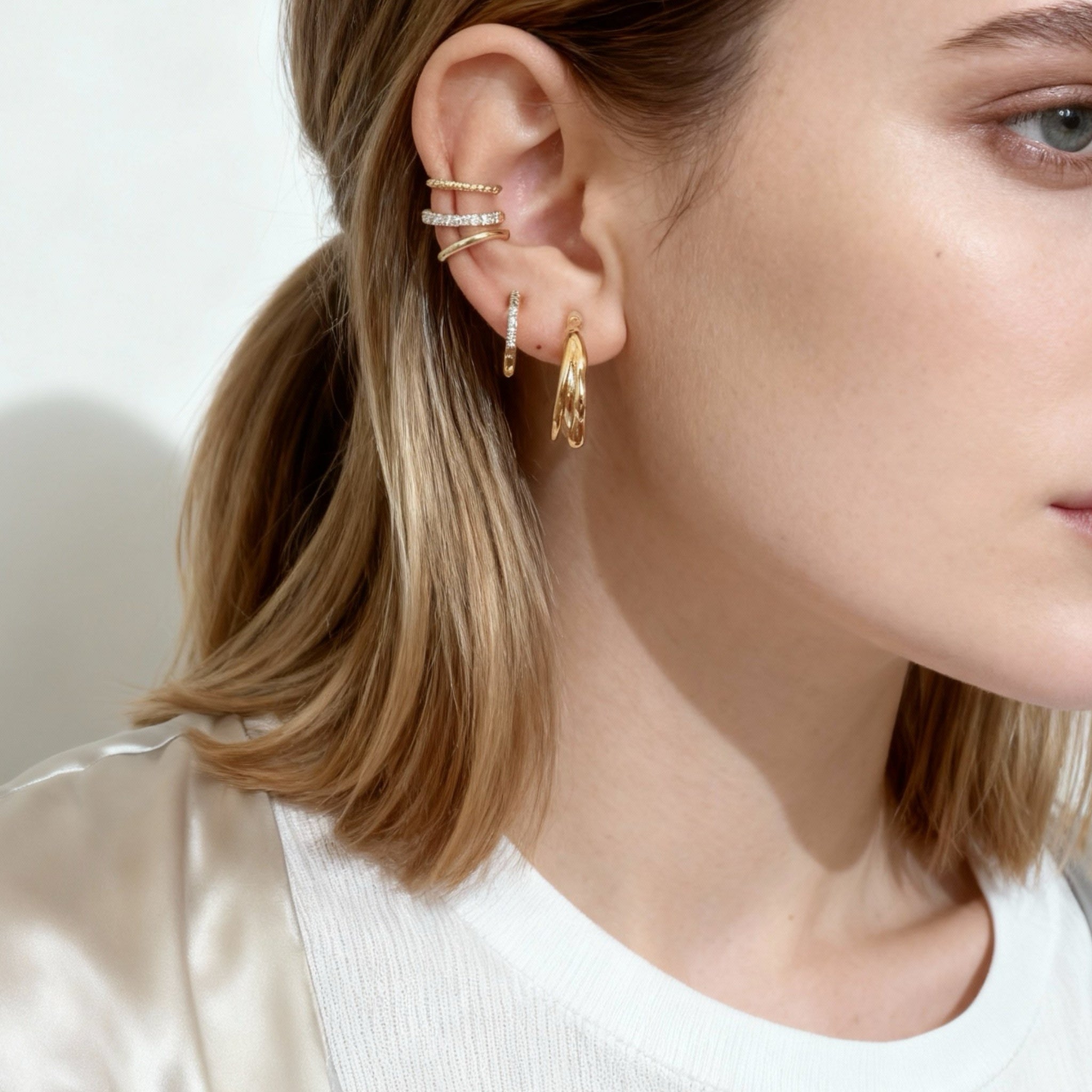 Textured Bamboo-Inspired Clip-On Hoop Earrings