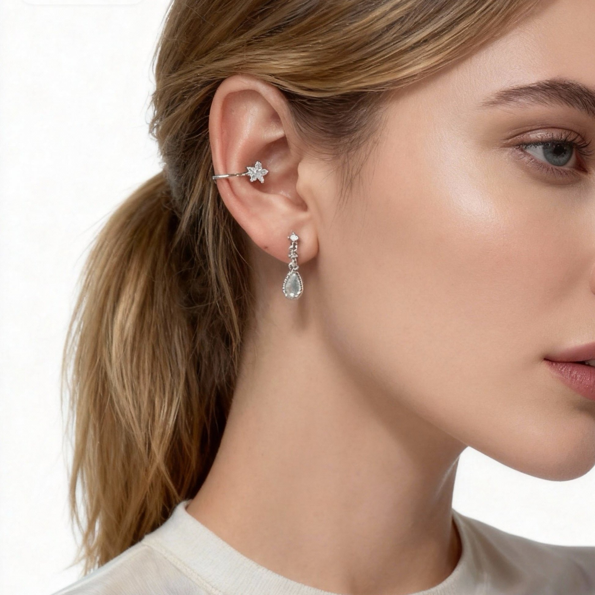 Teardrop Diamond Dangle Clip-On Chain Earrings for non-pierced ears – SOMIY