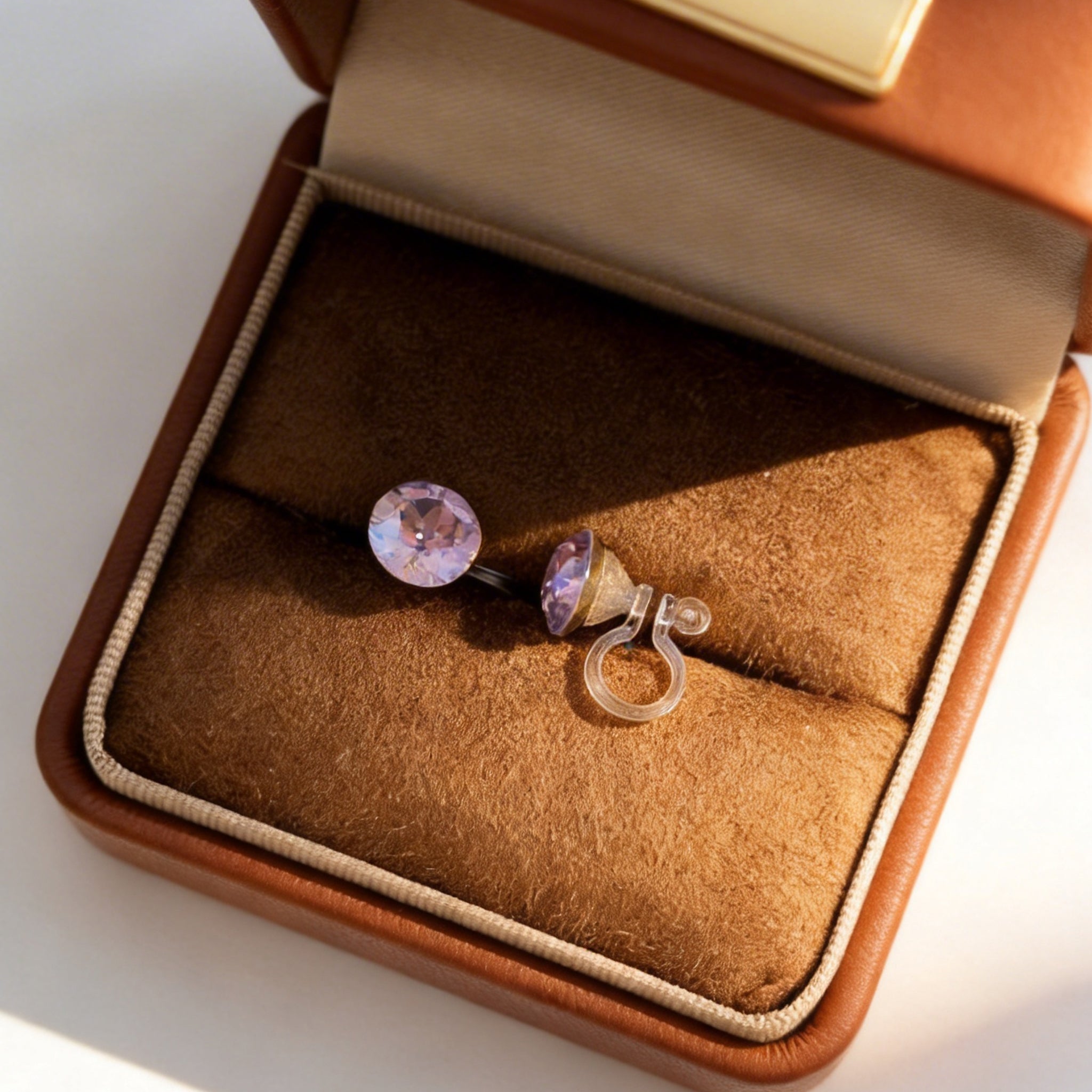 Soft Lilac Crystal Clip-On Stud Earrings
