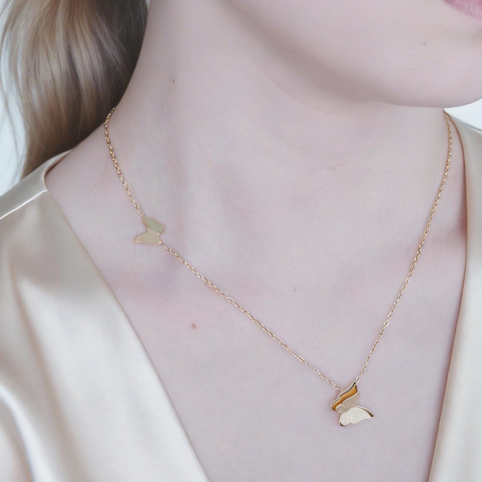Graceful Butterfly Polished Pendant Necklace in 18K gold and silver by SOMIY.