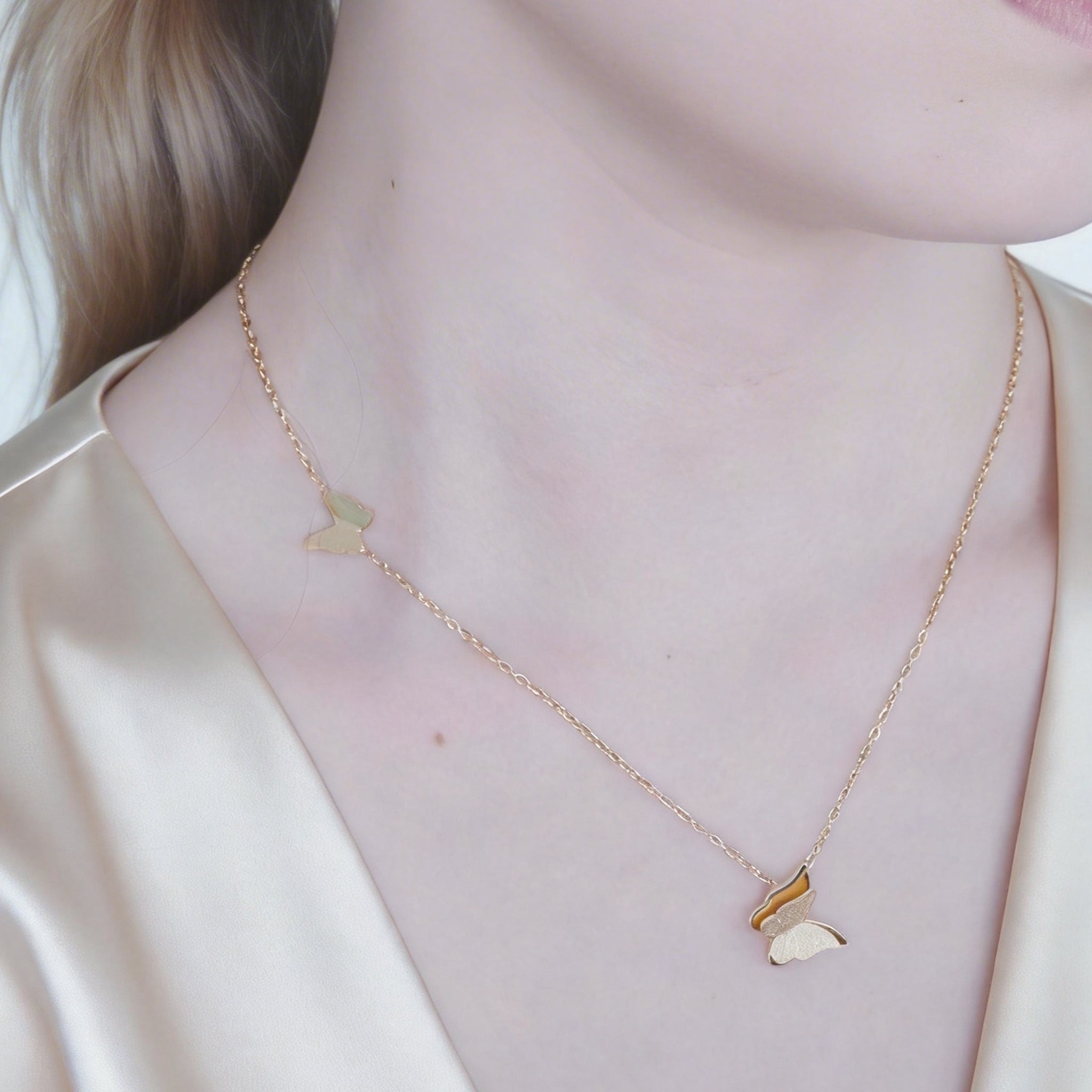 Graceful Butterfly Polished Pendant Necklace in 18K gold and silver by SOMIY.
