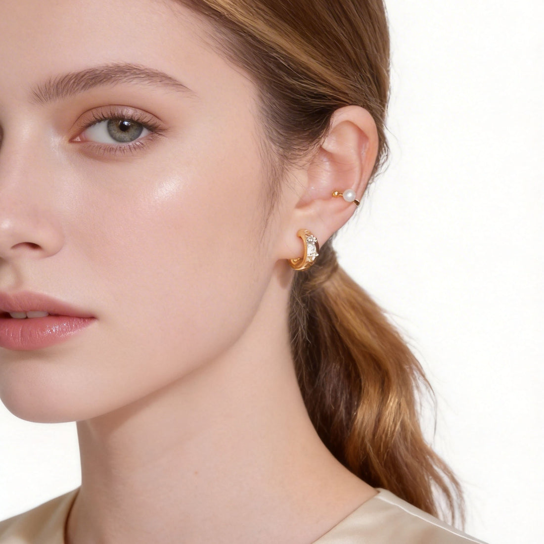Polished Triple Band Clip-On Hoop Earrings in gold and silver by SOMIY for non-pierced ears.