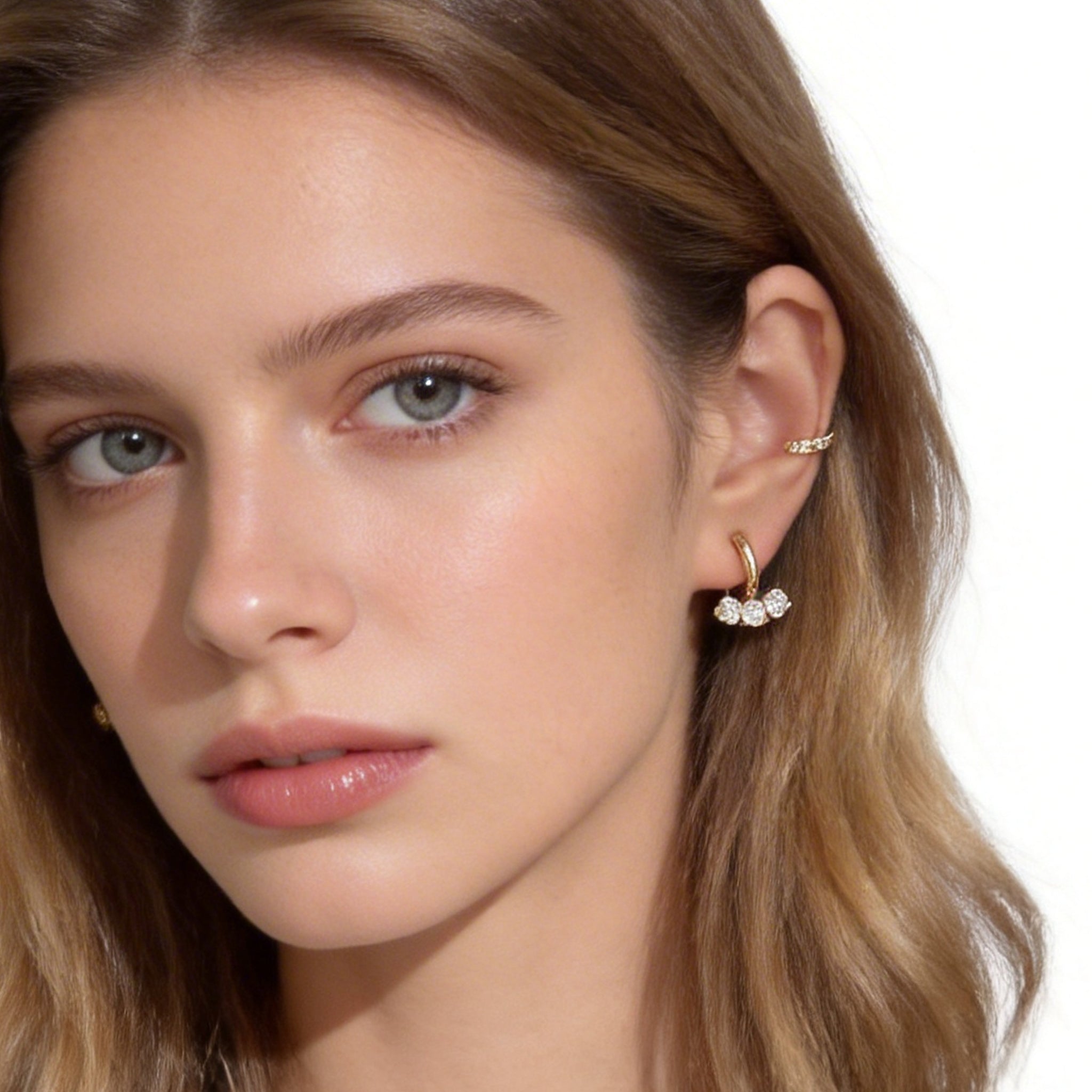 Petite Sparkling Diamond-Set Classic Clip-On Hoop Earrings in gold and silver by SOMIY for non-pierced ears.