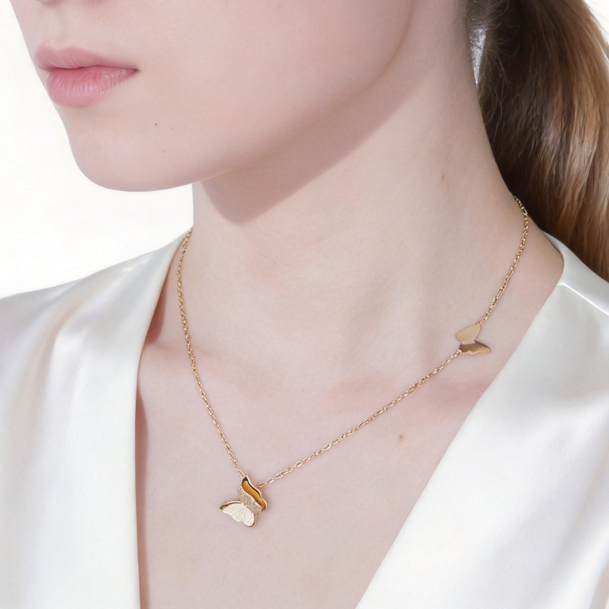 Graceful Butterfly Polished Pendant Necklace in 18K gold and silver by SOMIY.