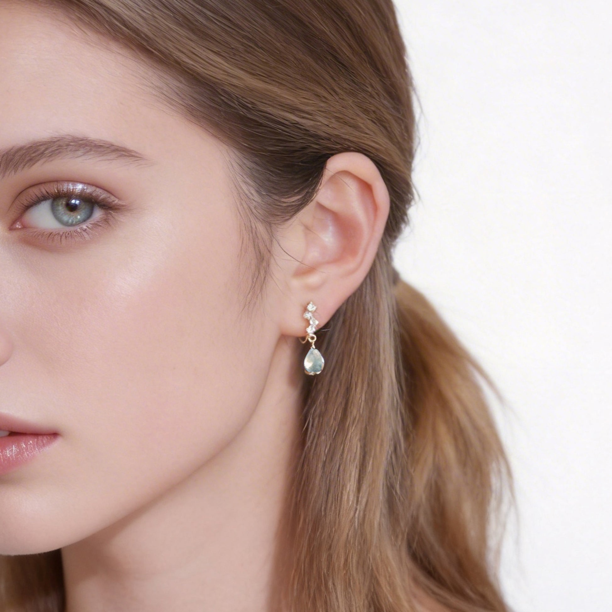 Brilliant Lab Diamond Hoop Drop Clip-On Earrings in gold by SOMIY for non-pierced ears.