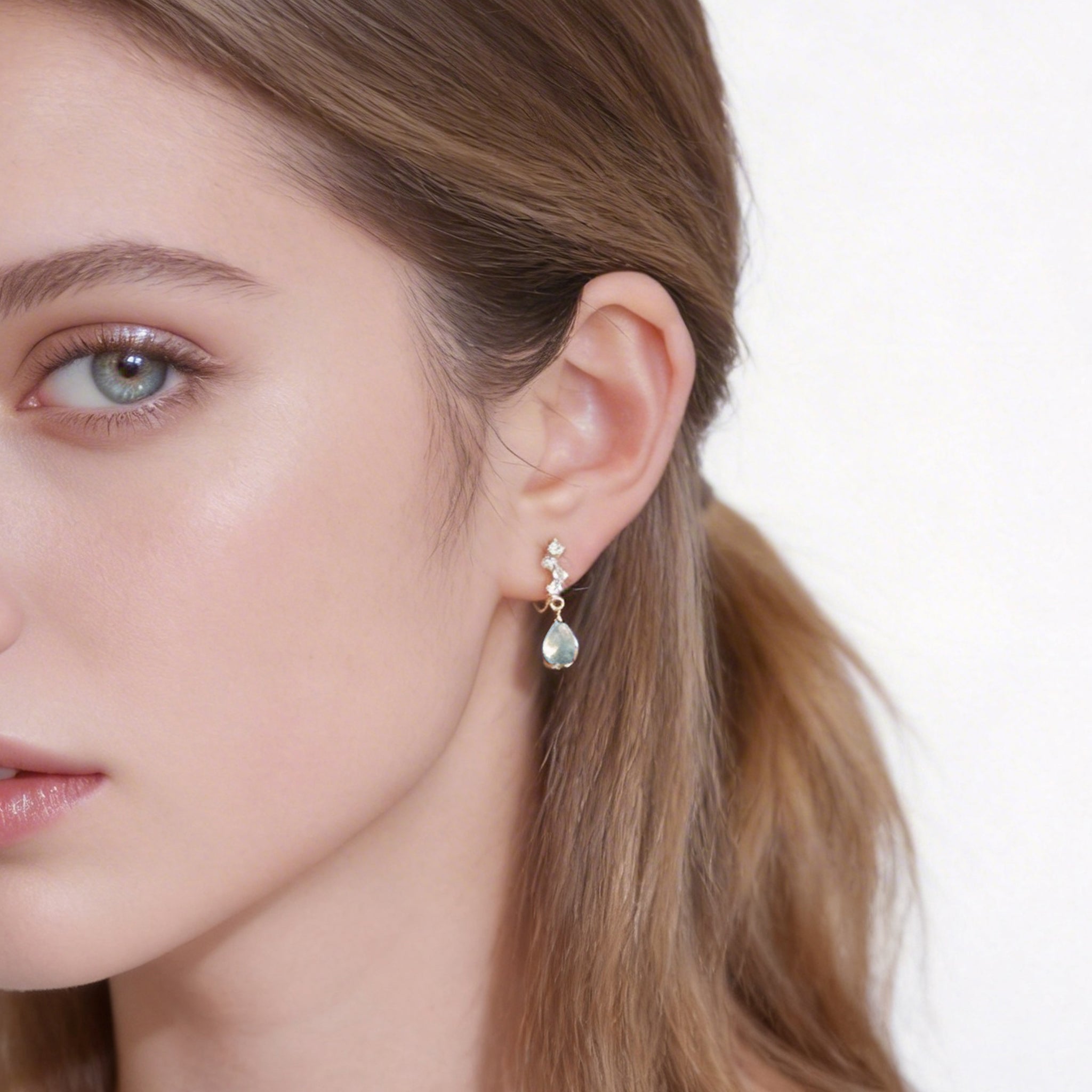 Brilliant Lab Diamond Hoop Drop Clip-On Earrings in gold by SOMIY for non-pierced ears.