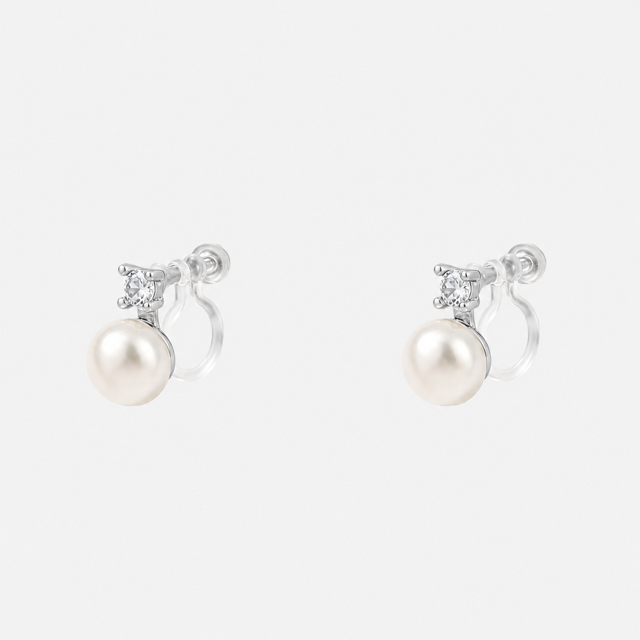 Solitaire Crystal Round Pearl Clip-On Drop Earrings