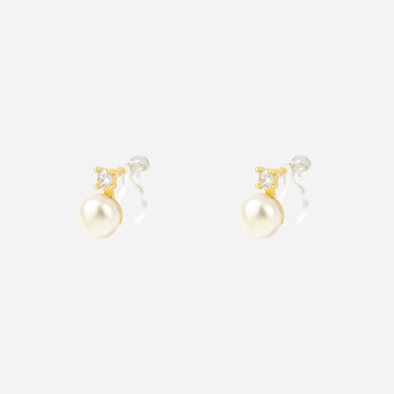Solitaire Crystal Round Pearl Clip-On Drop Earrings