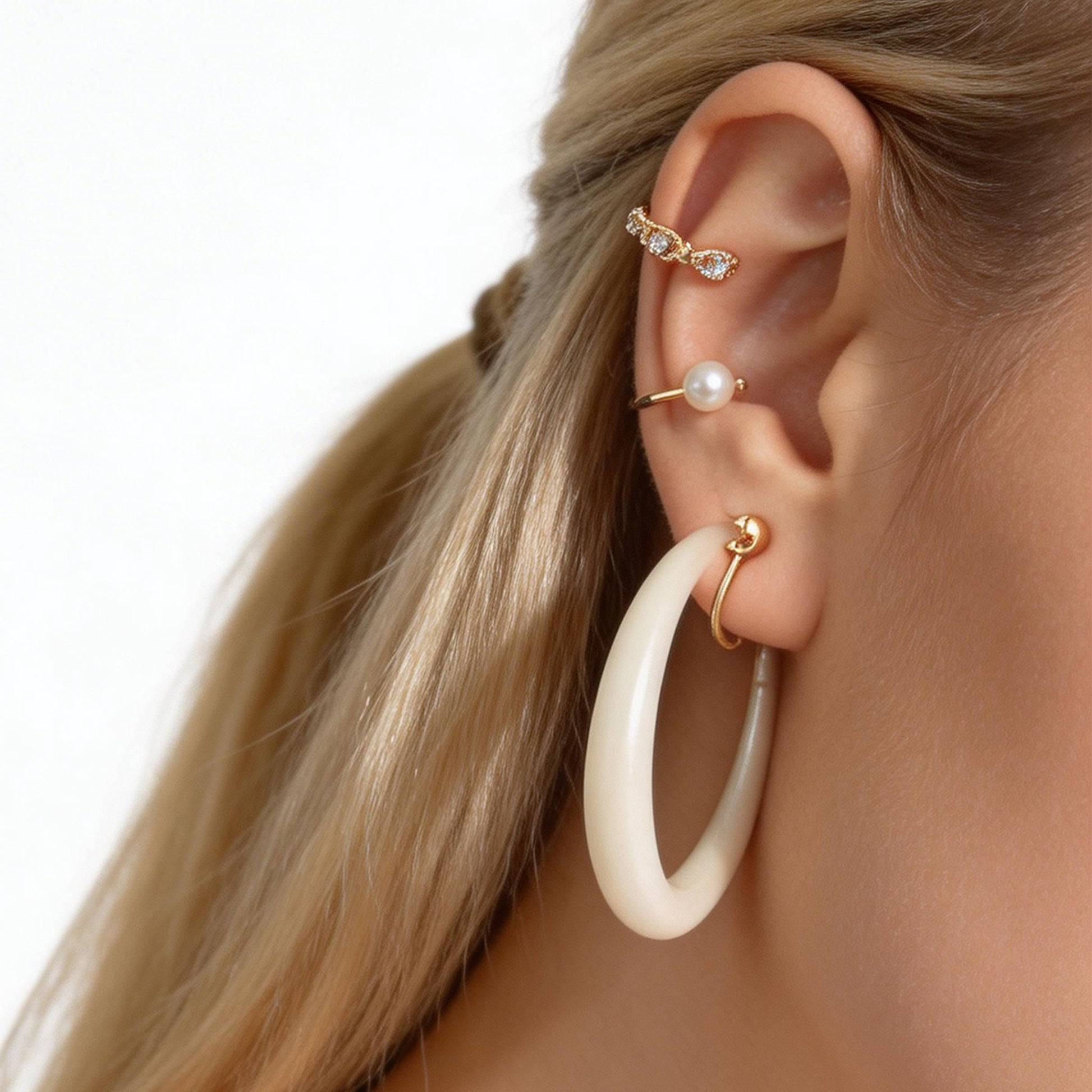 Large Sleek Classic Clip-On Hoop Earrings in 18K gold plating by SOMIY for non-pierced ears.