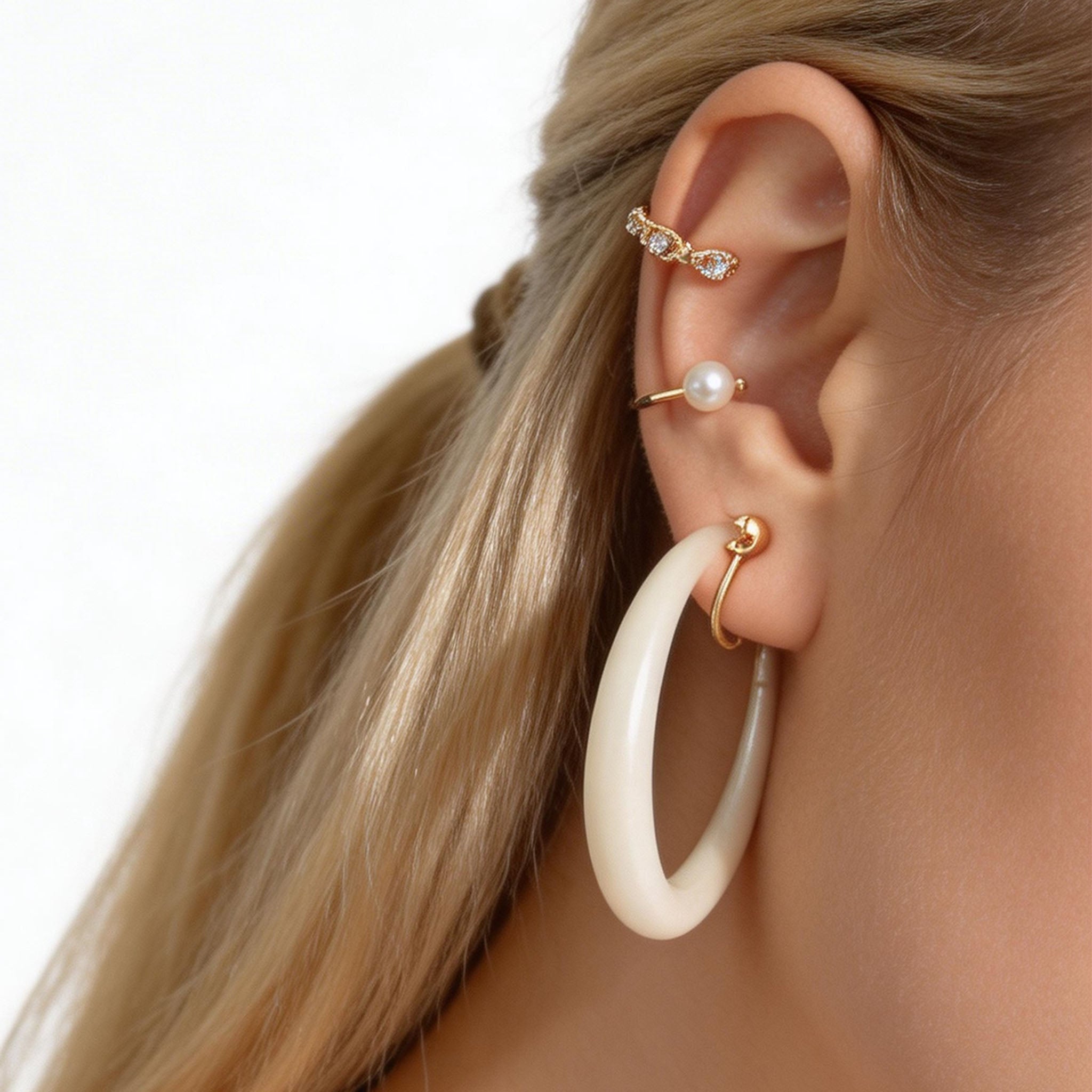 Large Sleek Classic Clip-On Hoop Earrings in 18K gold plating by SOMIY for non-pierced ears.