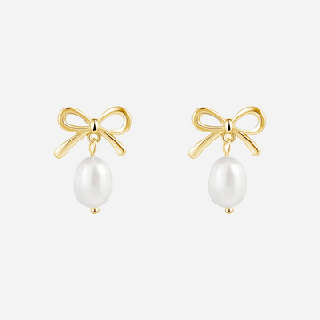 S925 Sterling Silver Rosett Pärl Hänge Clip-On Kedja Örhängen