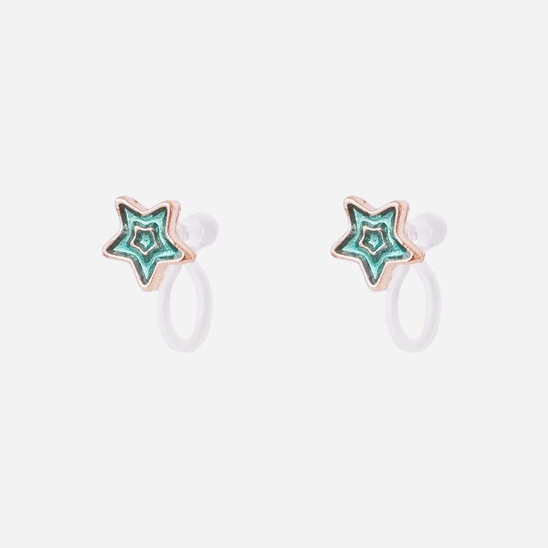 Cute Green Star Clip-On Earrings for Girls