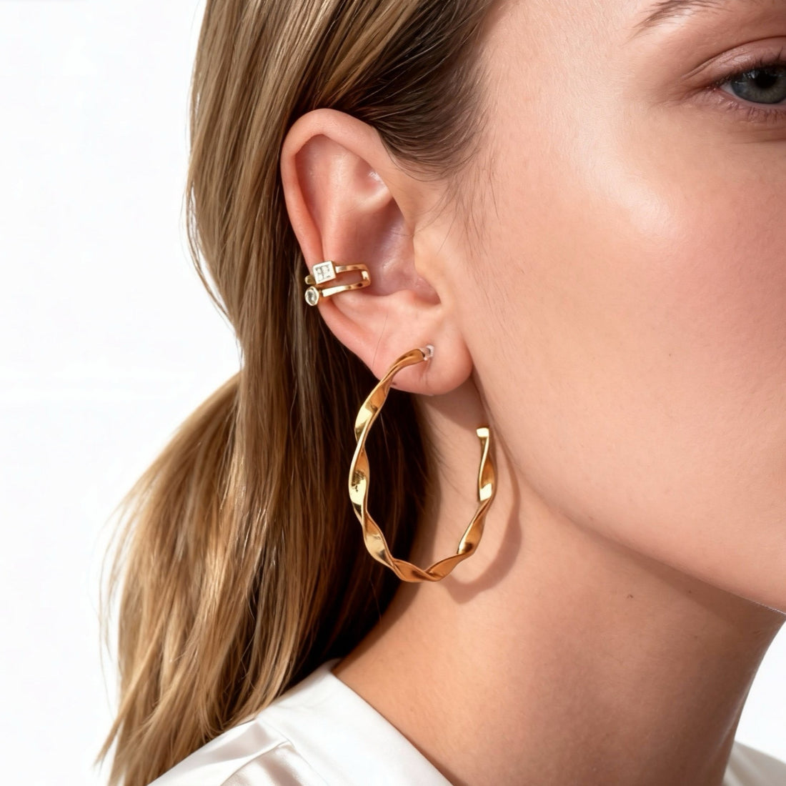 Twisted Thin Hoop Clip-On Earrings