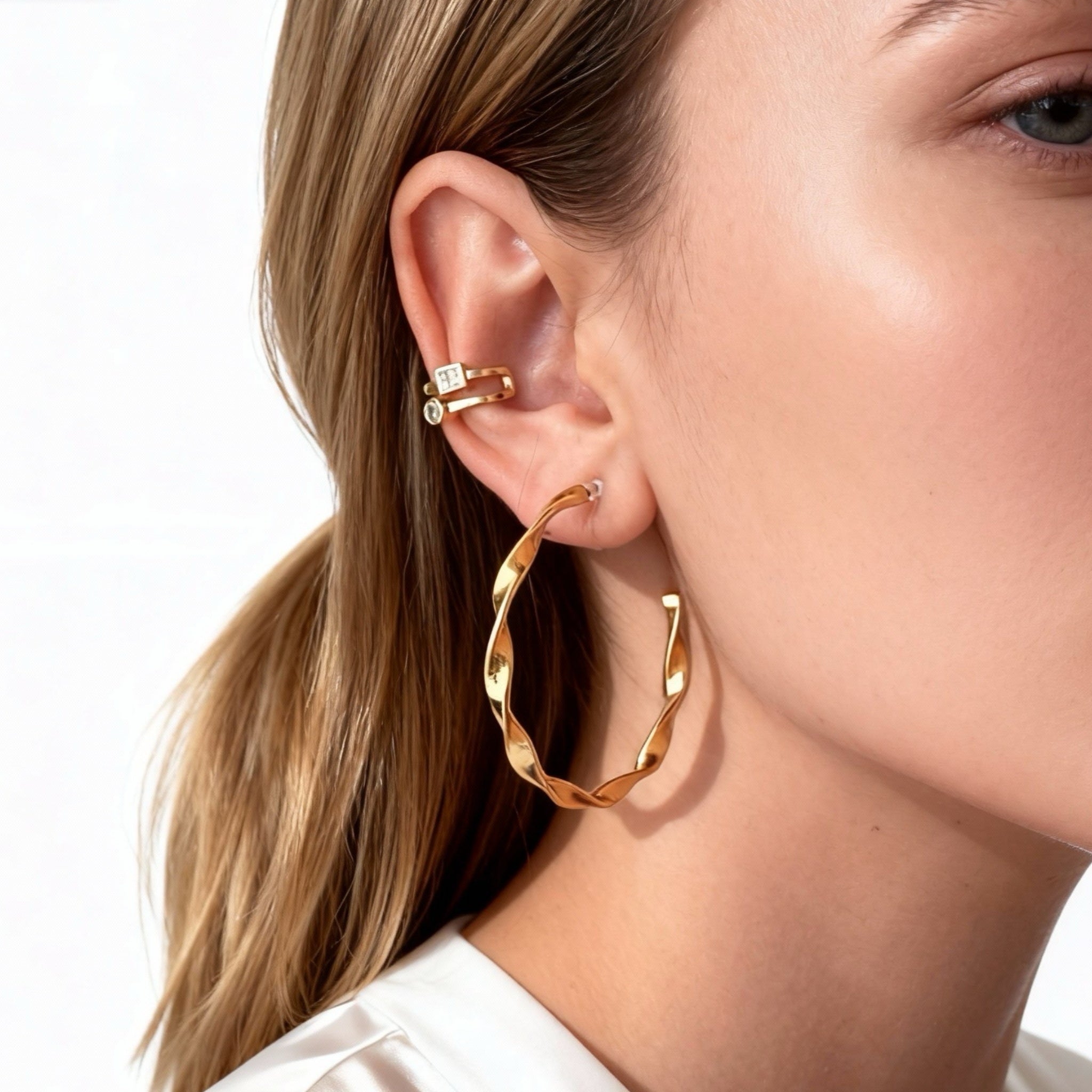 Twisted Thin Hoop Clip-On Earrings