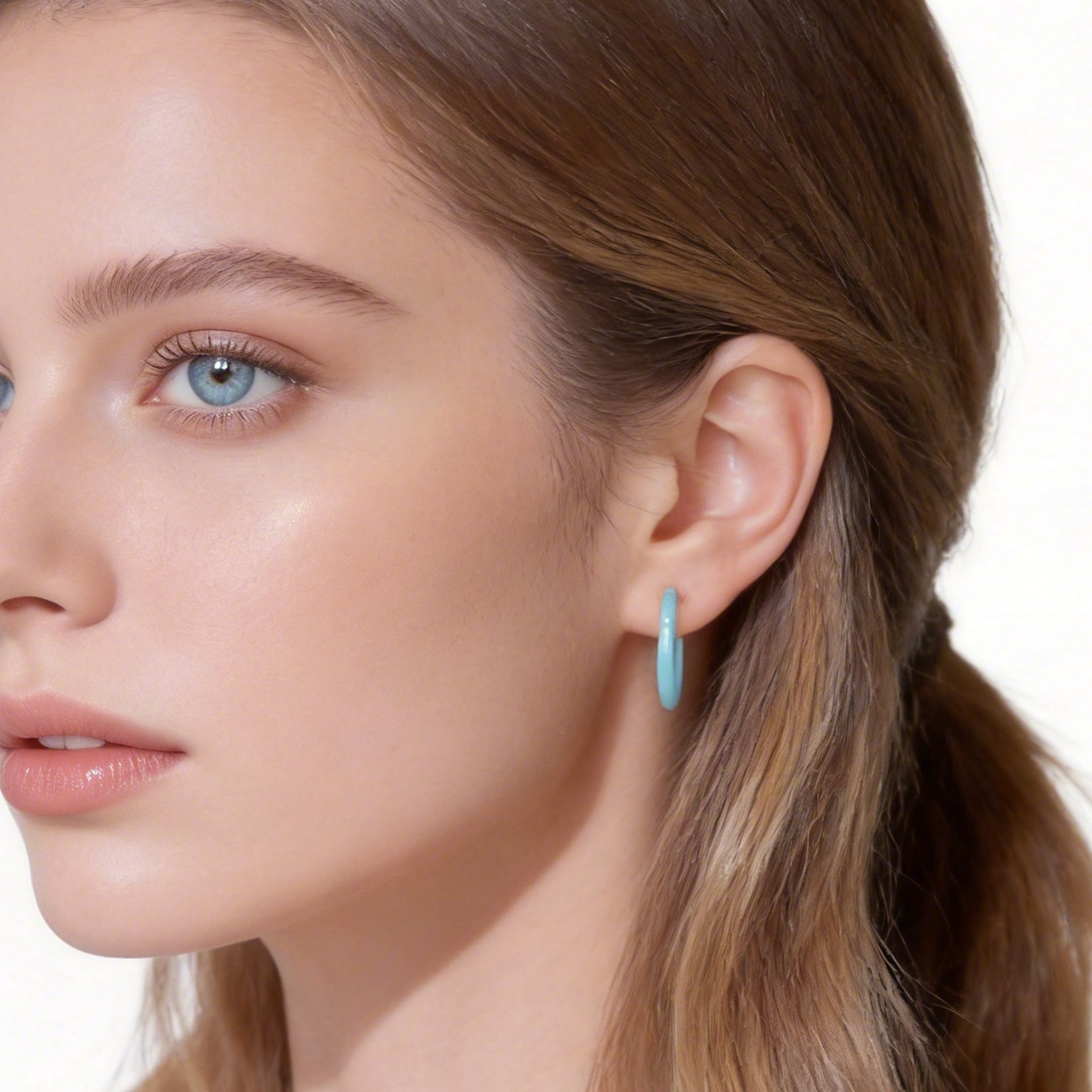 アクアブルー キャンディチューブ クリップオン フープイヤリング