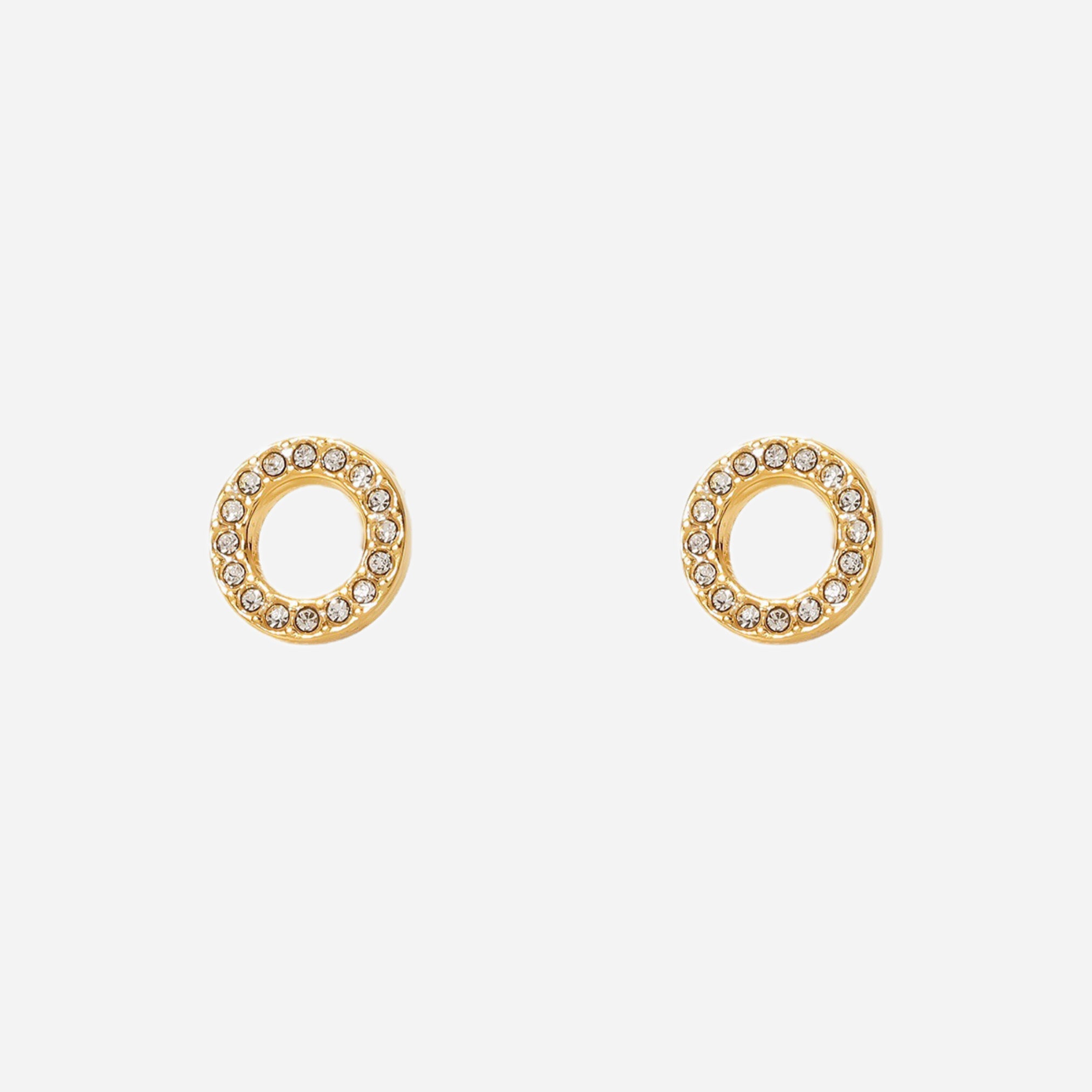 Diamond-set circle Clip-On Stud Earrings - Gold