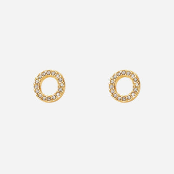 Diamond-set circle Clip-On Stud Earrings - Gold