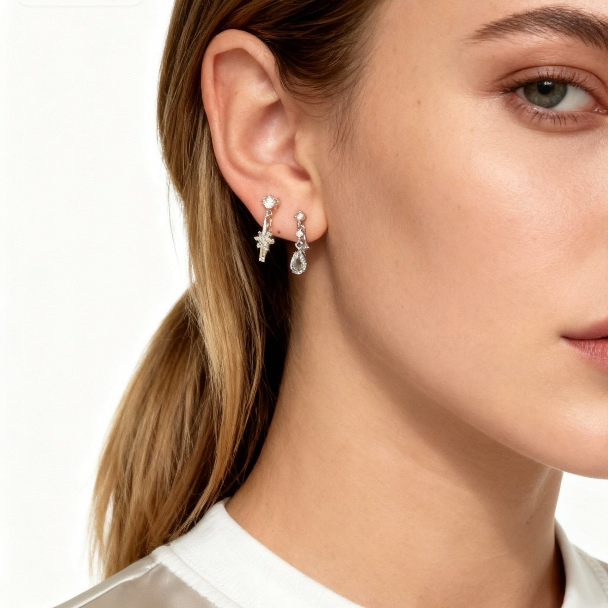 Teardrop Diamond Dangle Clip-On Chain Earrings for non-pierced ears – SOMIY