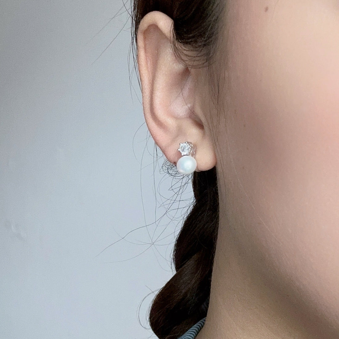 Simple Diamond Pearl Clip-On Stud Earrings - silver - SOMIY
