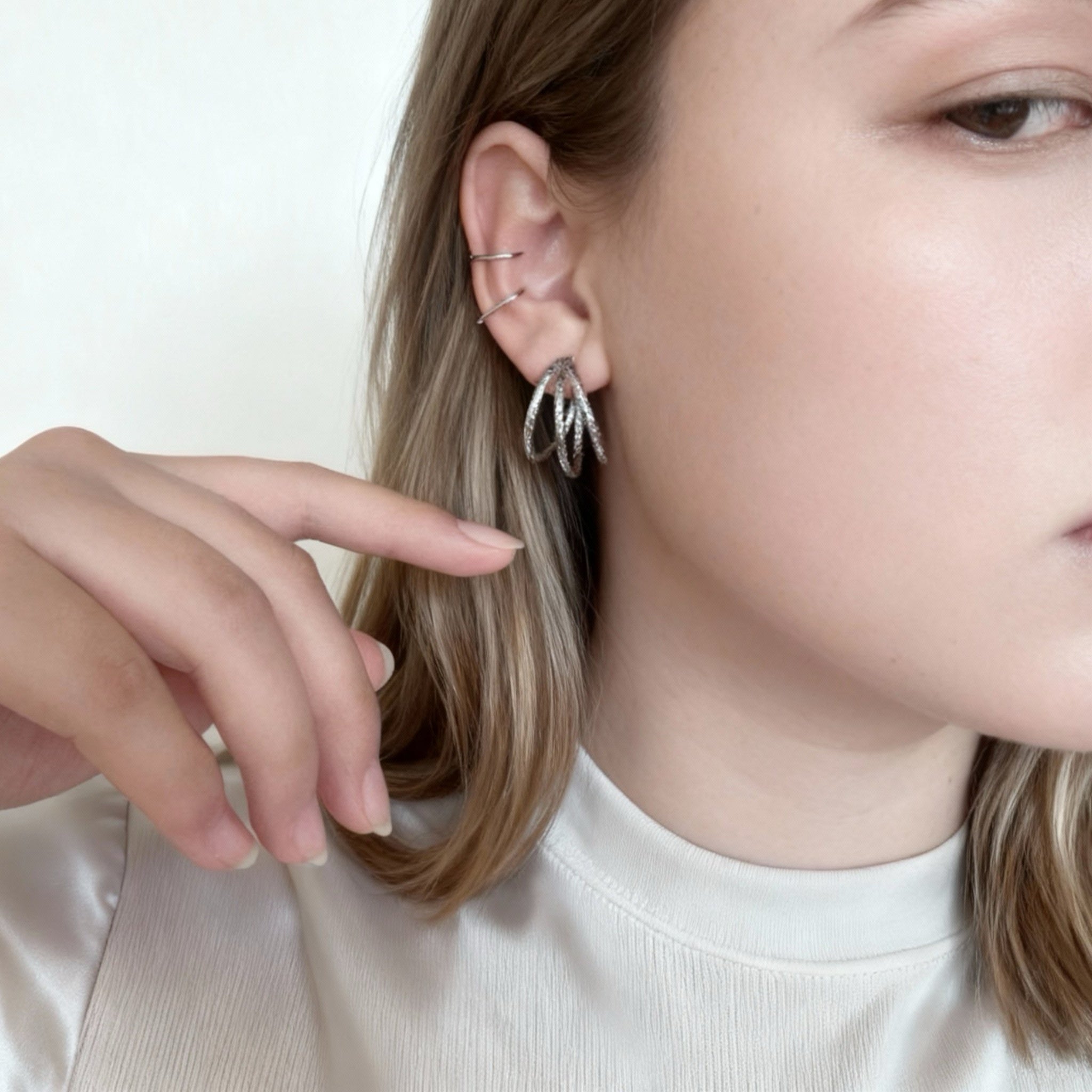 Triple-Layer Braided Texture Clip-On Hoop Earrings