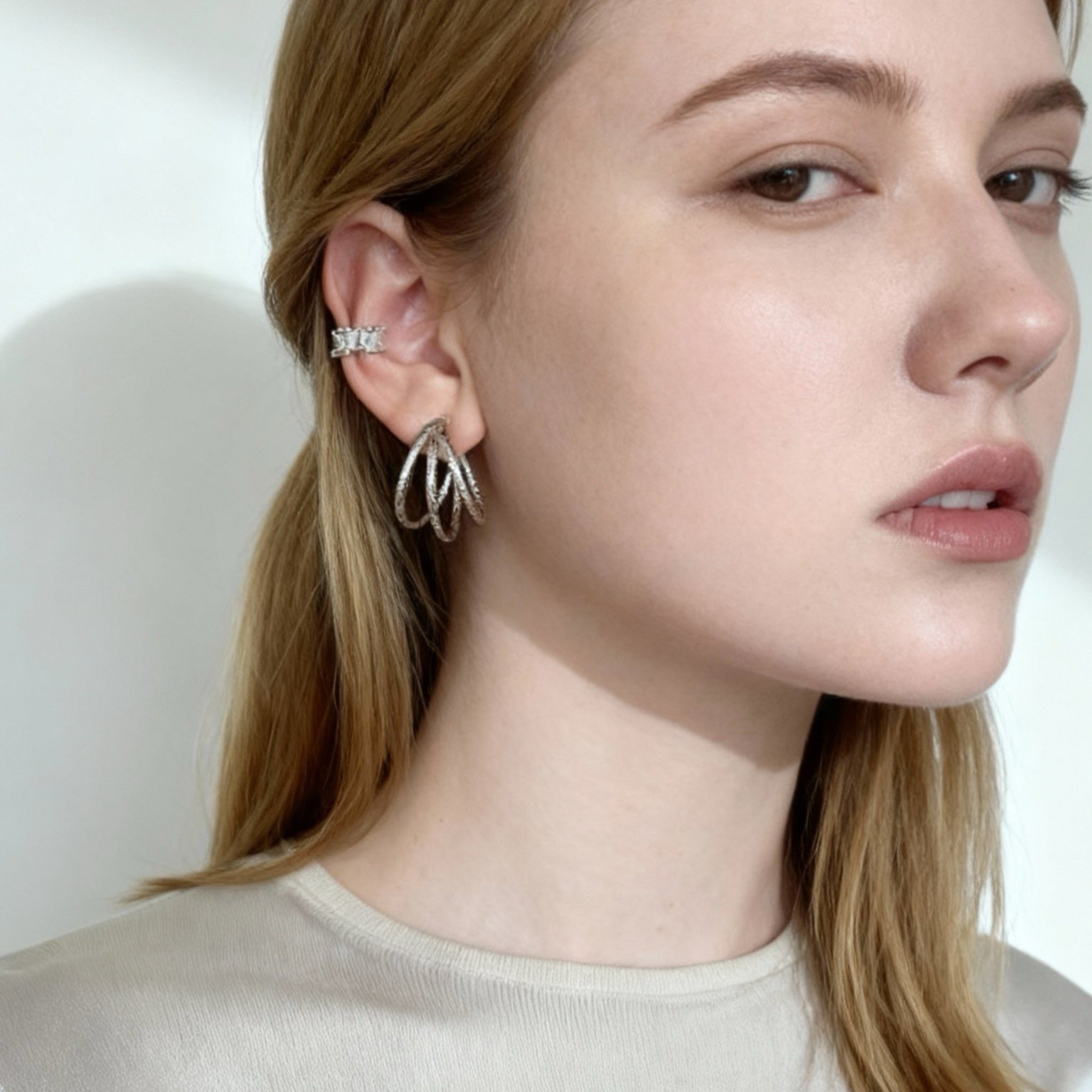 Triple-Layer Braided Texture Clip-On Hoop Earrings