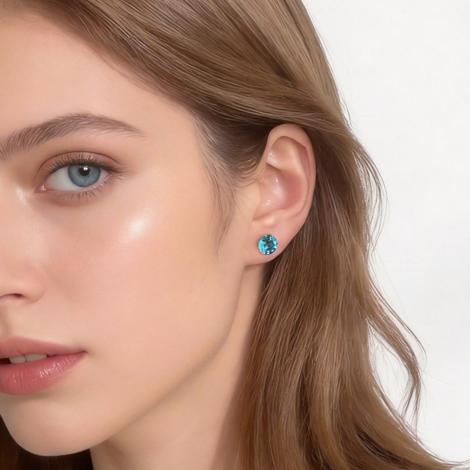 Teal Blue Crystal Clip-On Stud Earrings for non-pierced ears by SOMIY