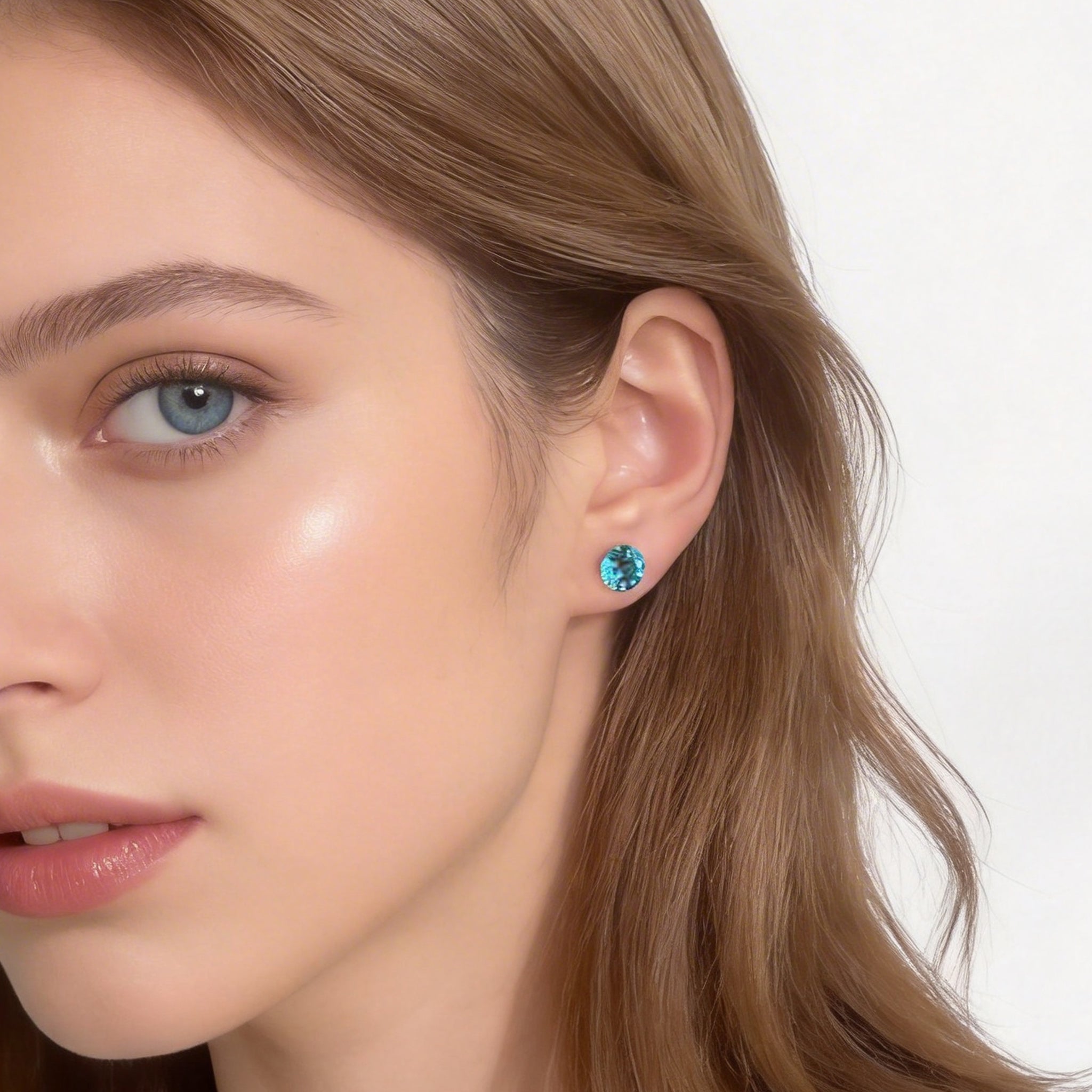 Teal Blue Crystal Clip-On Stud Earrings for non-pierced ears by SOMIY