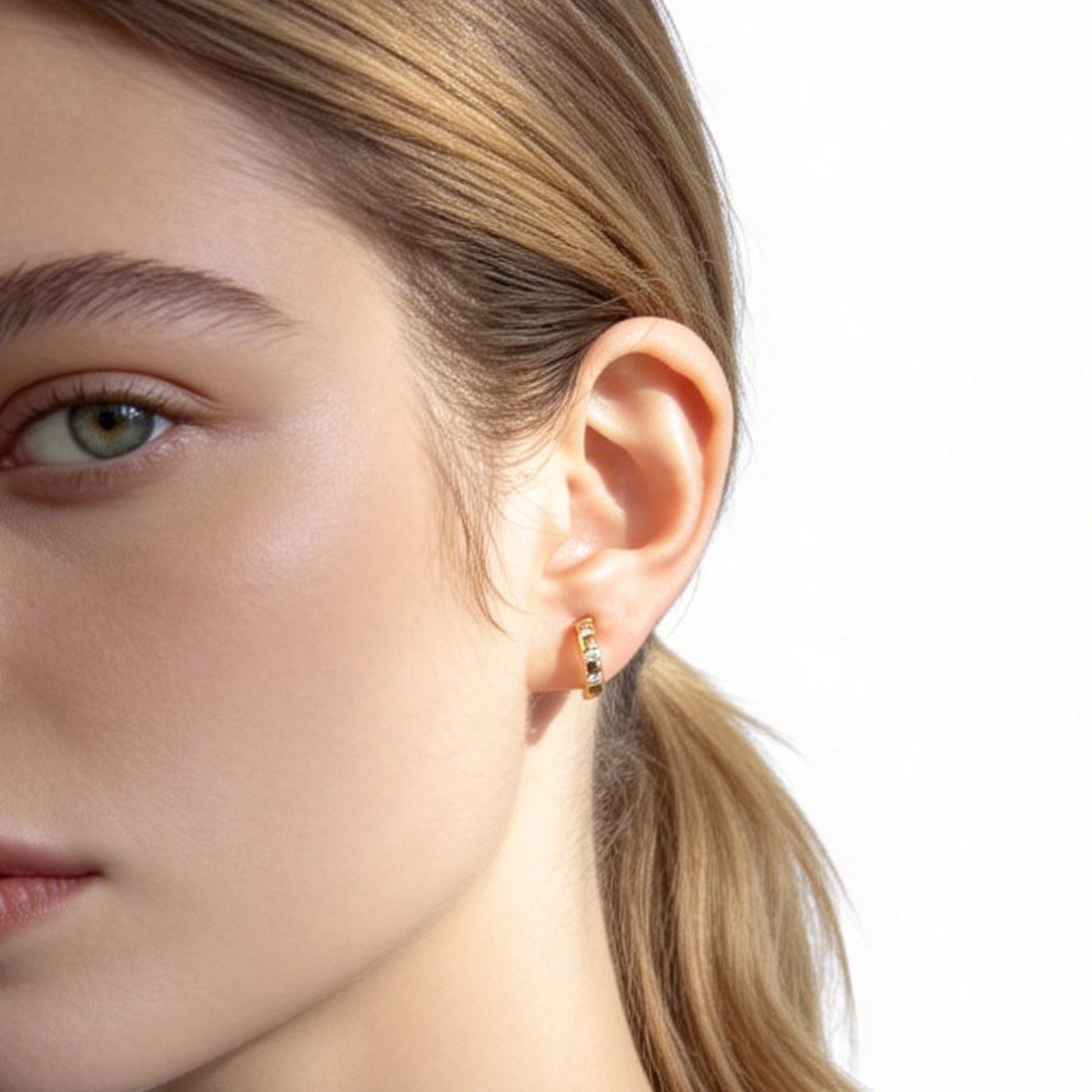 Sleek Sparkling Diamond-Set Classic Hoop Clip-On Earrings image 2 by SOMIY