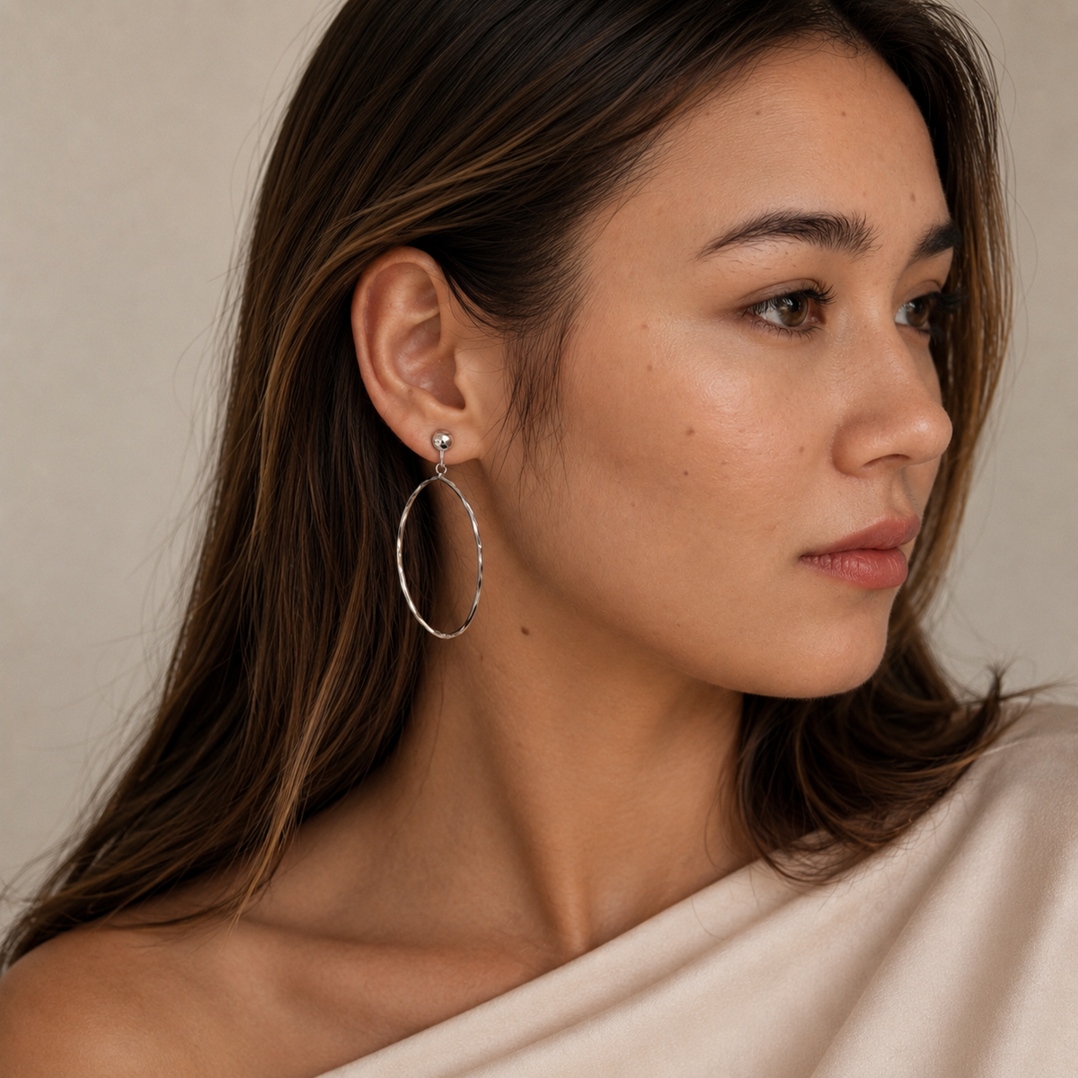 Large Thin Hoop with Wave Pattern Clip-On Earrings image SOMIY