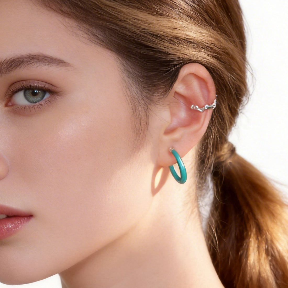 ターコイズ キャンディチューブ クリップオン フープイヤリング