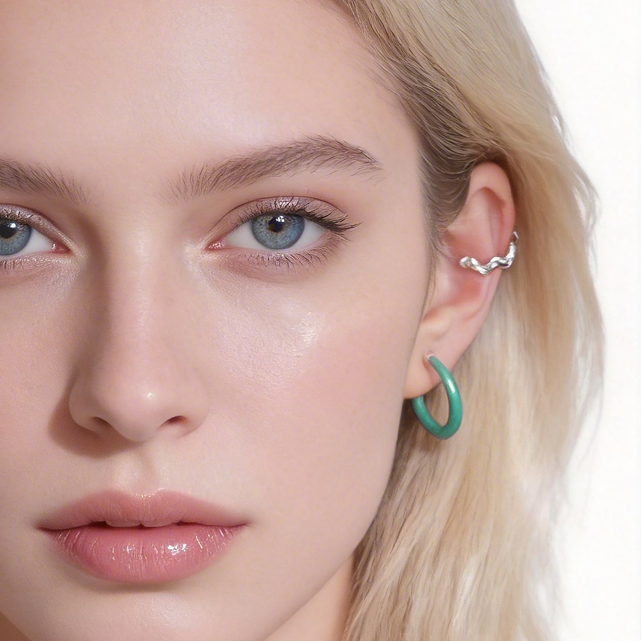 Turquoise Candy Tube Clip-On Hoop Earrings for non-pierced ears by SOMIY