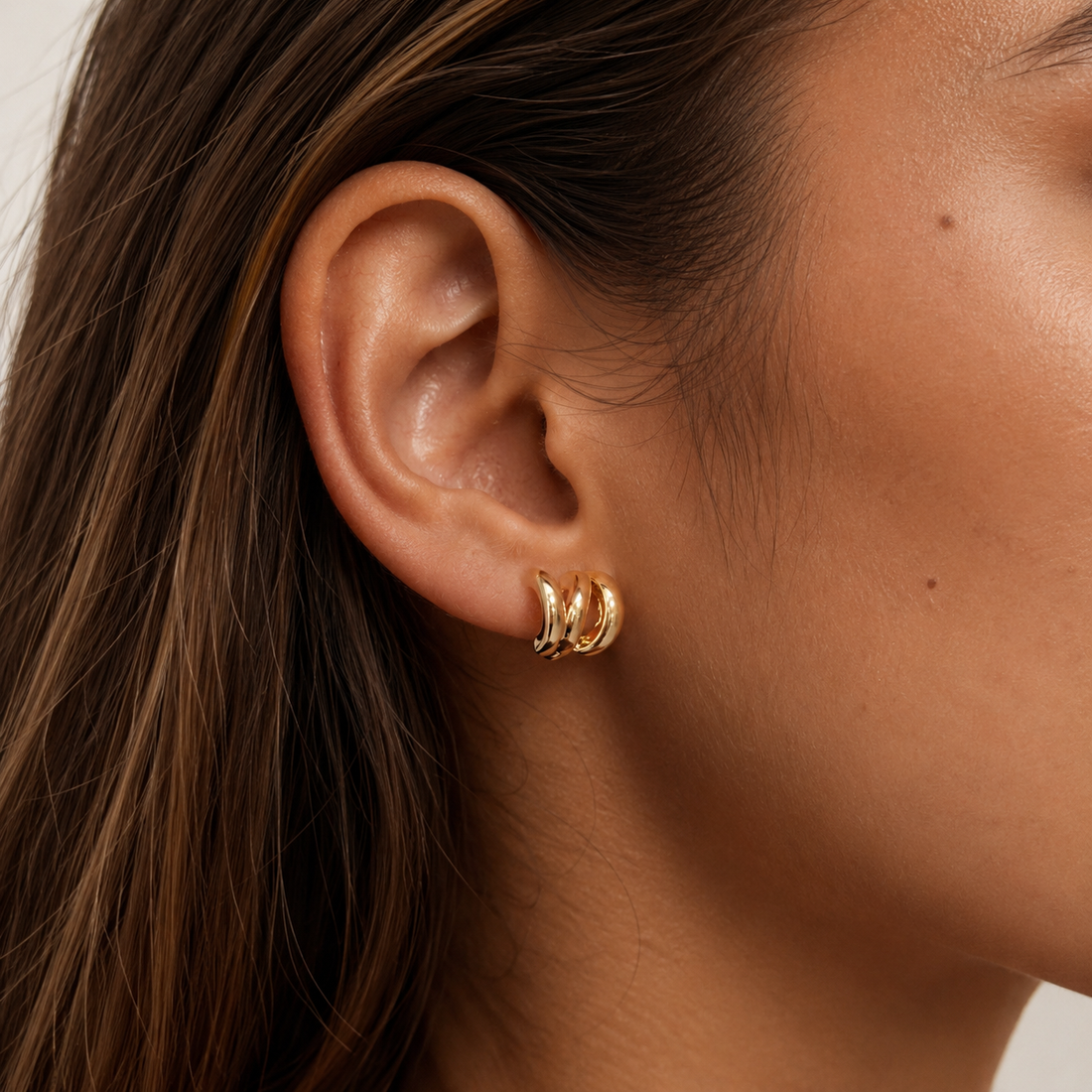 Geometric Irregular Triple Hoop Clip-On Earrings in gold by SOMIY