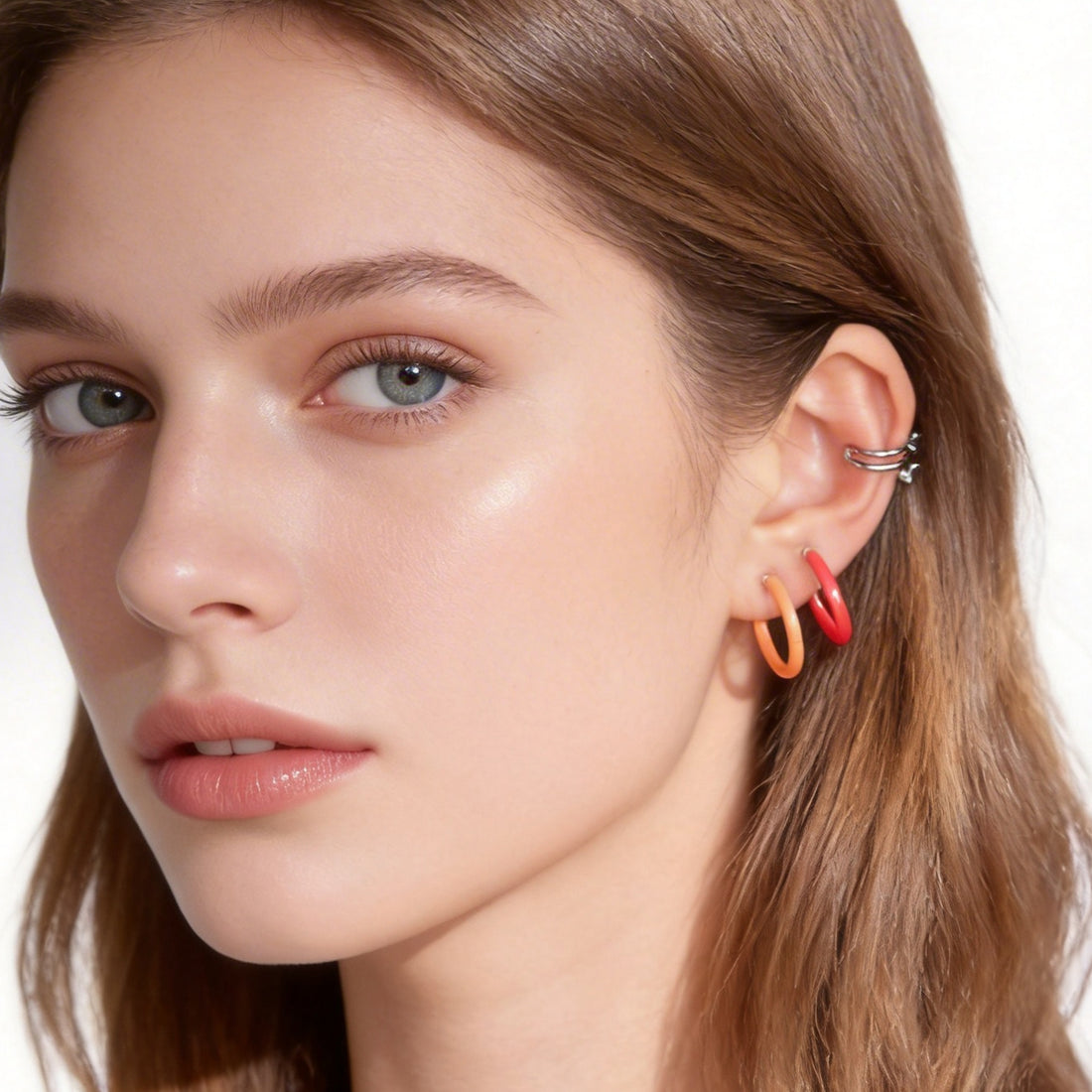 Mini Sparkling Diamond-Set Ear Cuff in 18K silver plating by SOMIY for non-pierced ears.