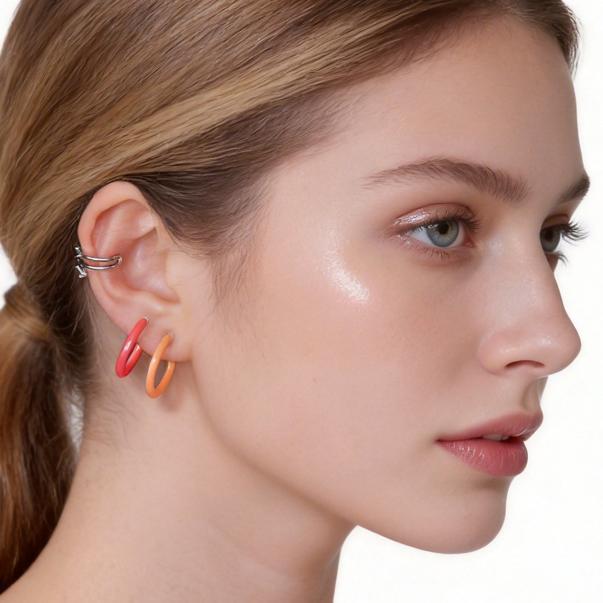 Mini Sparkling Diamond-Set Ear Cuff in 18K silver plating by SOMIY for non-pierced ears.