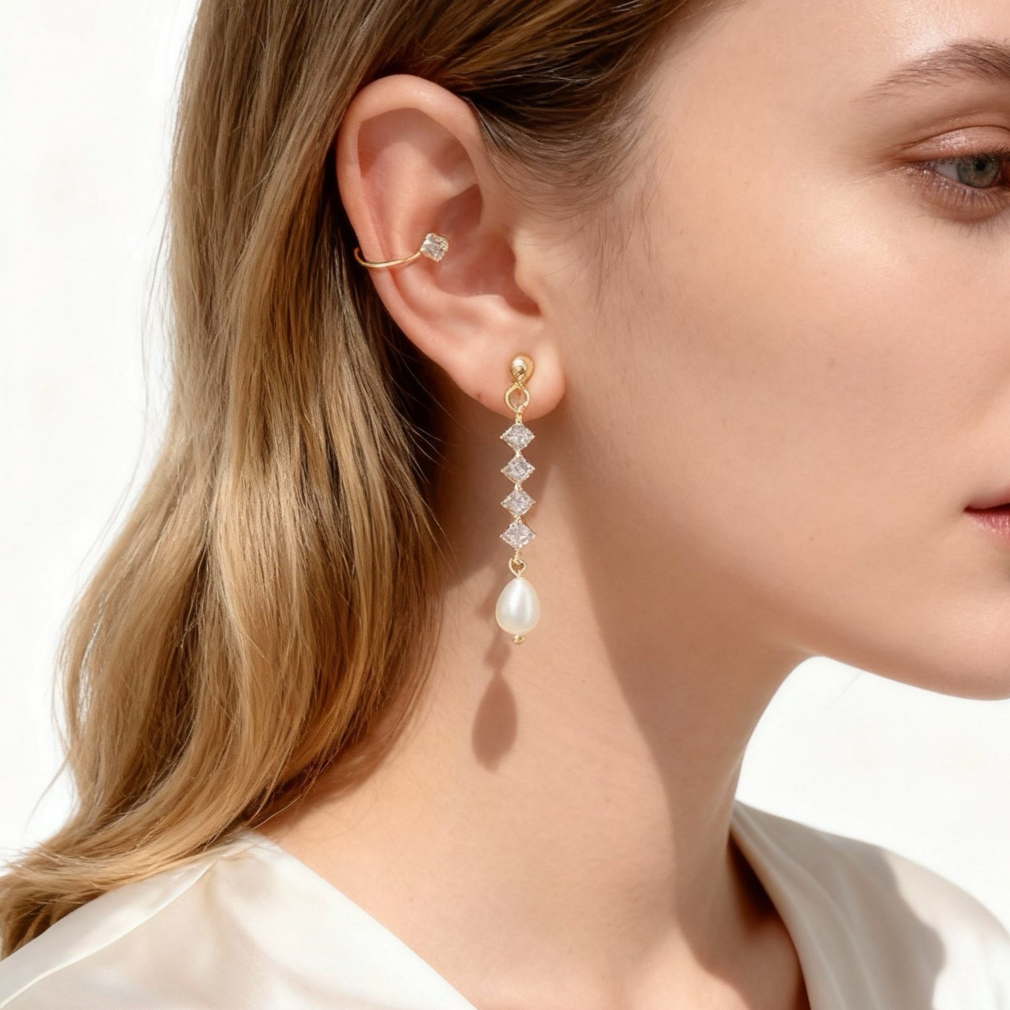 Pearl & Crystal Drop Clip-On Earrings for non-pierced ears – SOMIY
