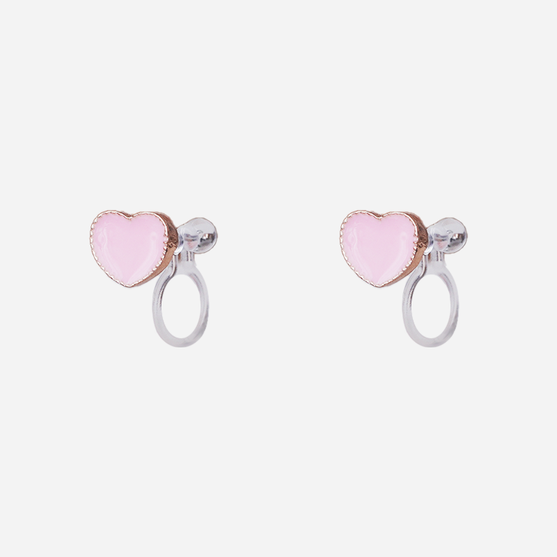 Pink Heart Cutie Clip On Earrings