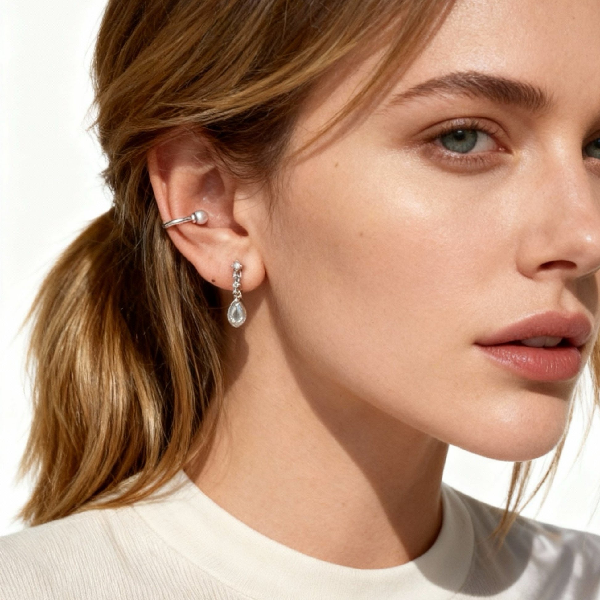 Teardrop Diamond Dangle Clip-On Chain Earrings for non-pierced ears – SOMIY