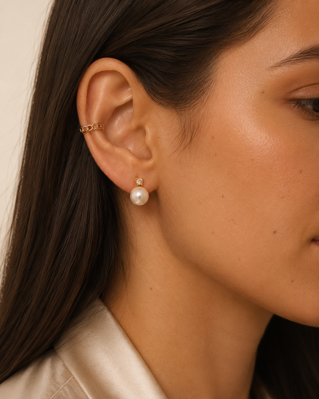 Solitaire Crystal Round Pearl Clip-On Drop Earrings